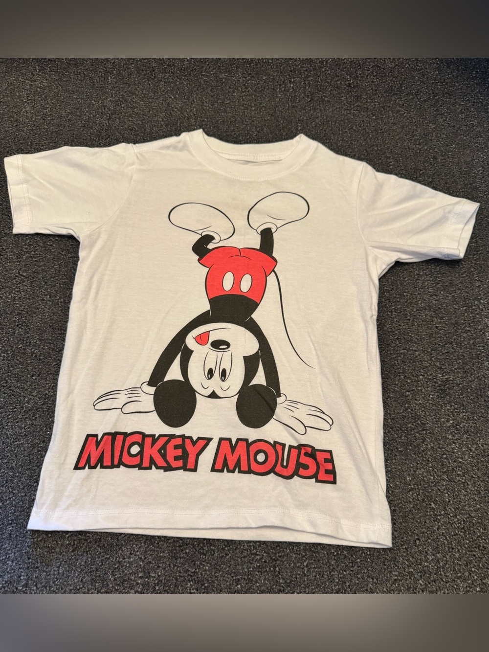 Disney Mickey Mouse Upside Down Graphic T-Shirt White Crew Neck Kid Core - 4/5